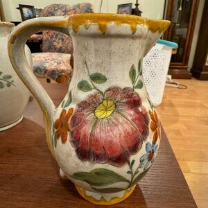 Vintage Gouda Holland Hand Painted Pitcher Vase with Floral Pattern